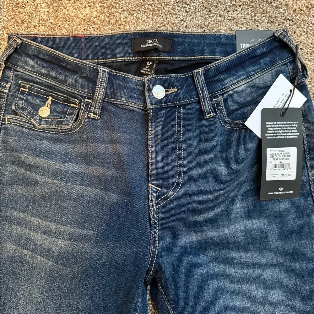 NWT True Religion Women’s Becca Mid Rise Bootcut Dark Glacial Jeans Size 27